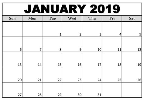 January 2019 Calendar Free Printable For Office Printable Calendar