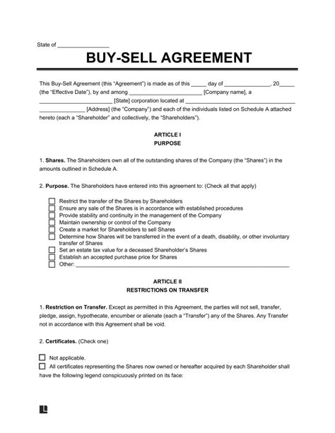 Free Buy Sell Agreement Template Pdf And Word