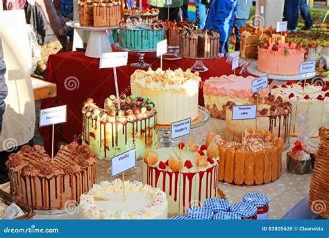 Luxury Cakes For Sale In On A Market Stall Editorial Image Image Of