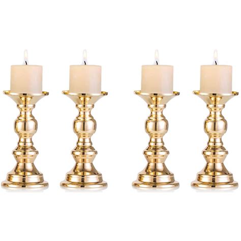 Set Of 4 Candlestick Metal Pillar Candle Holders Wedding Centerpieces Candlestick Holders For