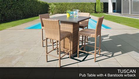 Tuscan Pub Table Set With Barstools 5 Piece Outdoor Wicker Patio Furniture