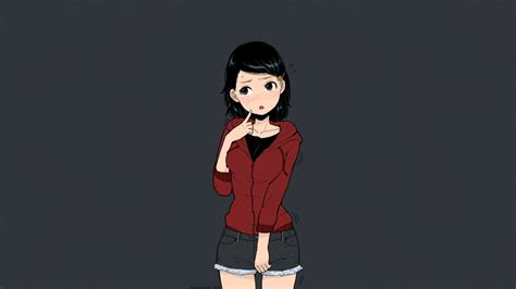 Anime Huge Breasts Anime Girls Picao Dark Hair Black Hair Short Pants Embarrassed Brown