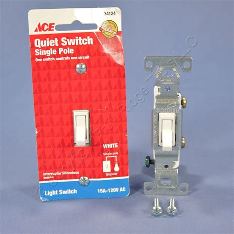 2 Ace White Single Pole Quiet Toggle Wall Light Switch Controls 15a