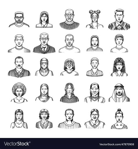 Human Avatars Collection Diverse Faces Of People Vector Image