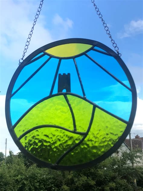 Circular Stained Glass Glastonbury Tor With Sun Rays Etsy