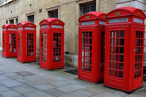 Five Red Telephone Booths In London England Encircle Photos