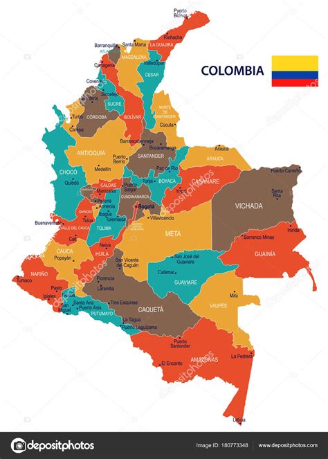 Colombia Map And Flag Detailed Vector Illustration — Stock Vector