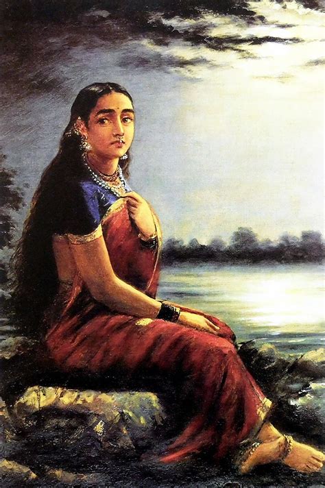 Lady In Moonlight Raja Ravi Varma Reprint