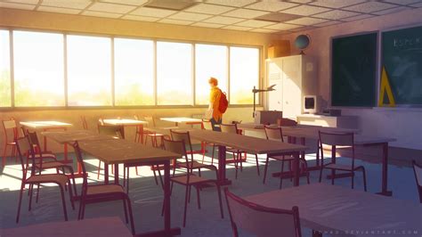 School Anime Alone Empty Class Wallpapers Hd Desktop
