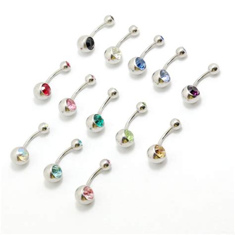 100pcs Mix Color Surgical Steel Crystal Rhinestone Double Gem Belly Button Navel Bar Ring