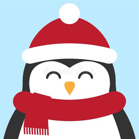 Vector Flat Cartoon Penguin Face In Hat And Scarf Stock Illustration