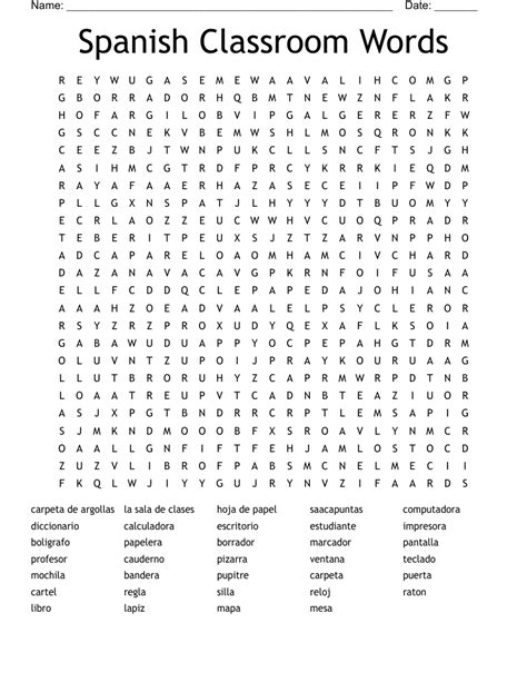 Spanish Classroom Words Word Search Wordmint
