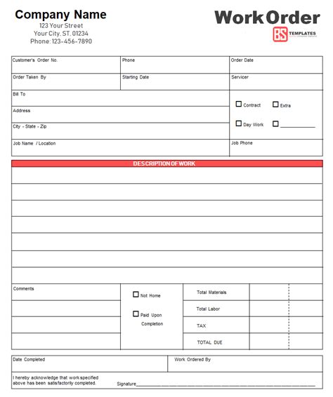 work order   work order form format template