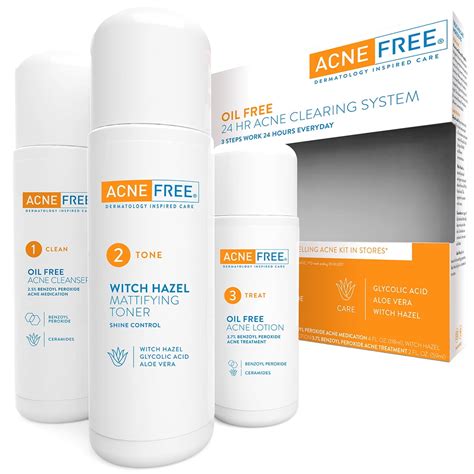 Acnefree Oil Free 24 Hr Acne Treatment Kit 3 Step Acne Clearing System