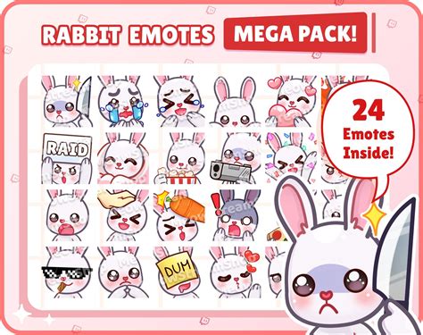 Twitch Emote Cute Rabbit Mega Pack Emotes 24 Emotes Ready Etsy In