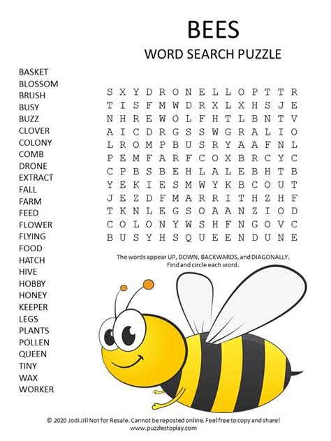 Bees Word Search Puzzle Puzzles To Play Bee Activities Free Word