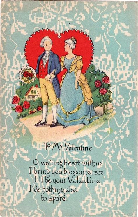 Vintage Valentine Postcard Colonial Couple Etsy Valentine Postcards