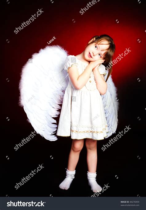Studio Portrait Cute Little Girl Angel Stock Photo Edit Now 44276959