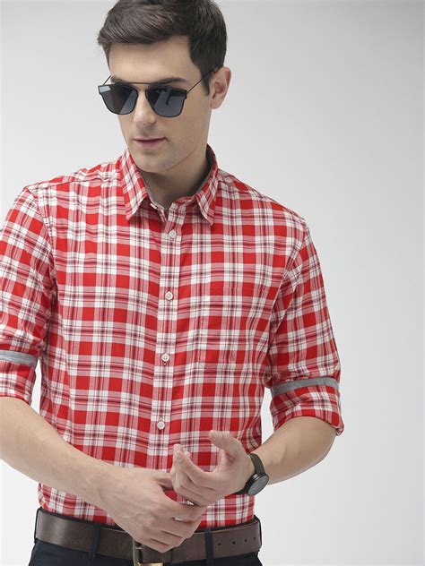 Men Red & White Slim Fit Checked Smart Casual Shirt | Casual shirts, Smart casual shirts, Casual ...