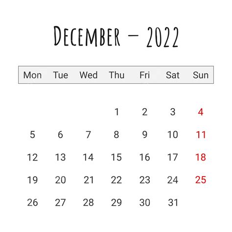 December Calendar Vector Hd Png Images Minimalist December 2022