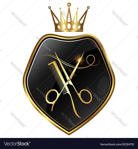 Scissors And Comb Gold Crown Symbol Royalty Free Vector