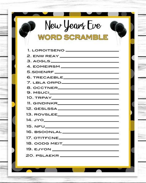 New Years Eve Word Scramble Game Printable Or Virtual Holiday Party G