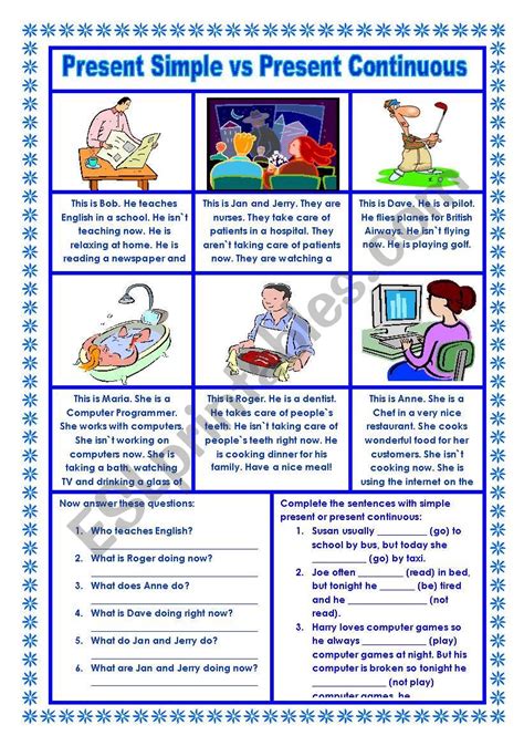 Present Simple Vs Continuous Esl Worksheet By Freddie