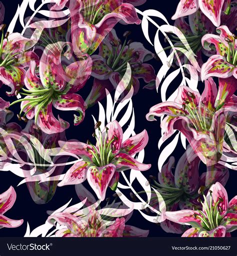 Seamless Pattern With Lilies Flowers Royalty Free Vector