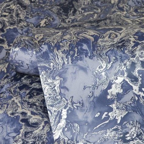 Liquid Marble Effect Wallpaper Debona Metallic Glitter Navy Blue Gold