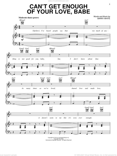 White Cant Get Enough Of Your Love Babe Sheet Music For Voice
