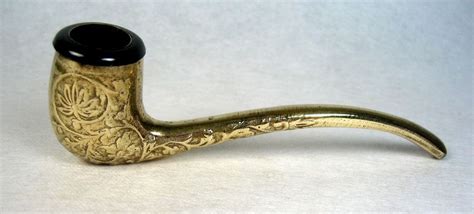 Vintage Fancy Brass Smoking Pipe Floral Leaf Thistle Design Heavy Metal