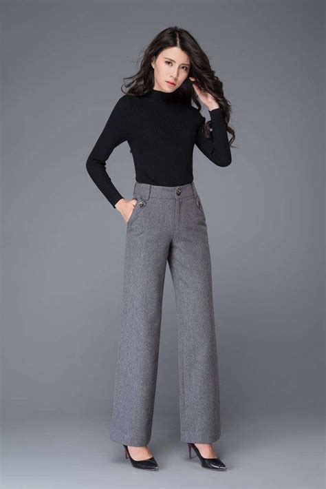 gray wool pants high waisted pants maxi pants wool pants etsy formal pants women business