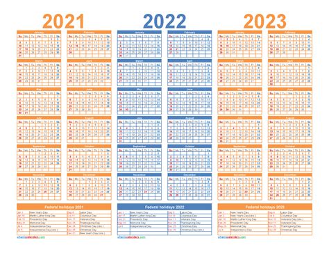 Printable 2021 2022 And 2023 Calendar With Holidays Free