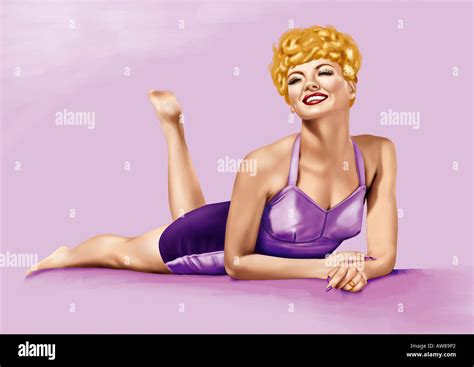 Blonde Pinup Girl Lying On Her Stomach Stock Photo Alamy
