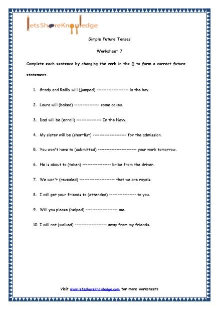 Grade 4 English Resources Printable Worksheets Topic Simple Future