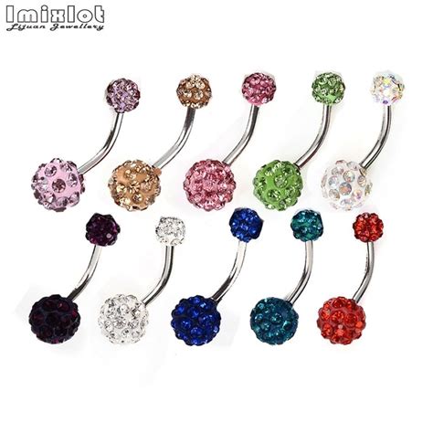 1 PC Stainless Steel Navel Rings With Double Crystal Balls Dangle Belly