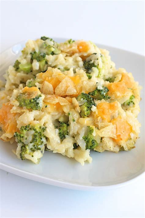 It has rice, chicken, cheese, and some broccoli. Cheesy Broccoli Rice Casserole | The BakerMama