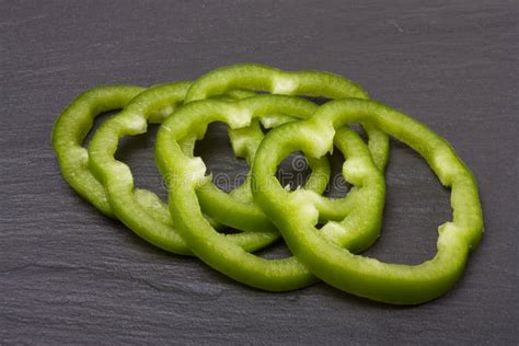 sliced green pepper stock image image of slate background 13473965