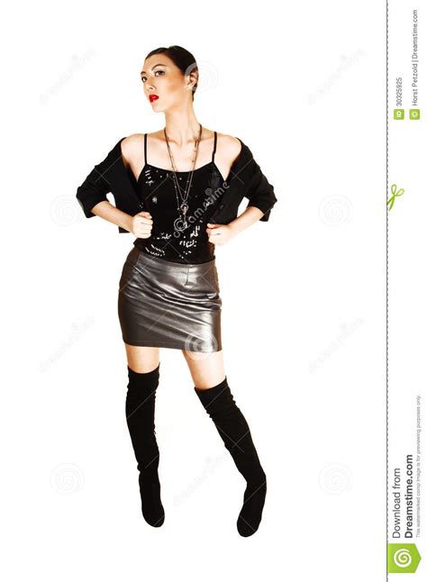 Girl In Leather Skirt Stock Image Image Of Hair Black