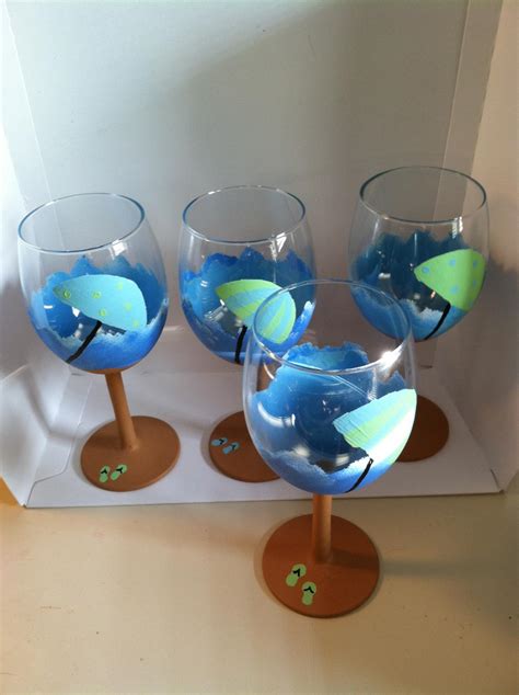 Hand Painted Set Of 4 Beach Wine Glasses On Luulla