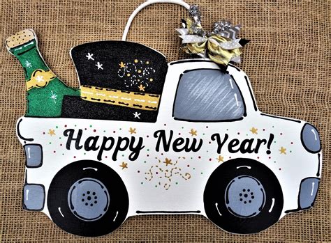 holographic glitter happy new year truck sign wall art door etsy