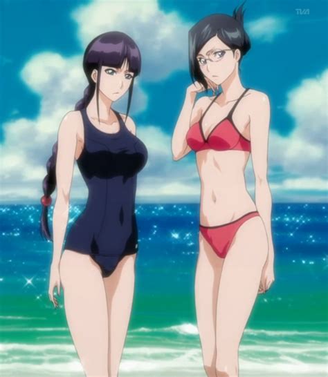 Ise Nanao Kurotsuchi Nemu Bleach Screencap 00s 2girls Beach Bikini Black Hair Blue Eyes