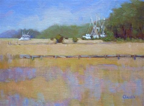 Original Plein Air Oil Painting Of The Sc Low Country With Shrimp Boats