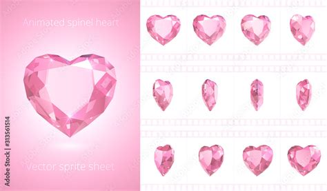 Vector Frames Of Rotating Spinel Heart Cute Pink Crystal Valentine