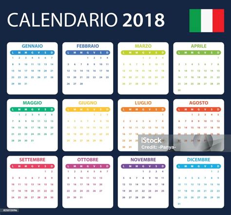 Vetores De Calendário Italiano Para 2018 Modelo De Agendador Agenda Ou