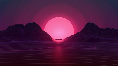 4k Sunrise Mountains Purple Abstract Pink Retrowave Purple
