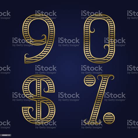 Nine Zero Golden Ribbed Numbers Dollar And Percent Sign Stock