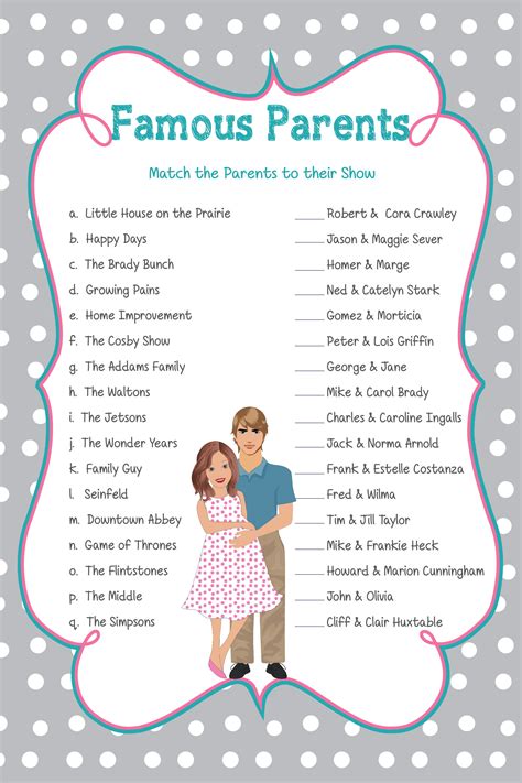 Baby Shower Games Famous Parents This Bridal Shower Game Features