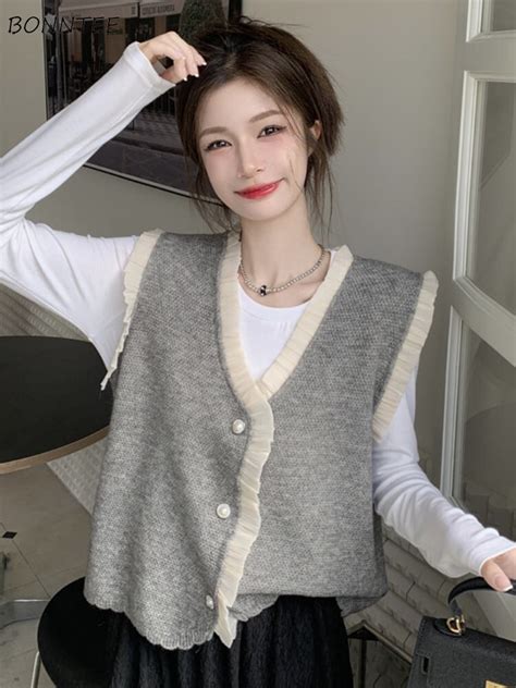 Sweater Vests Women Spring Korean Style Simple Loose Gentle Office