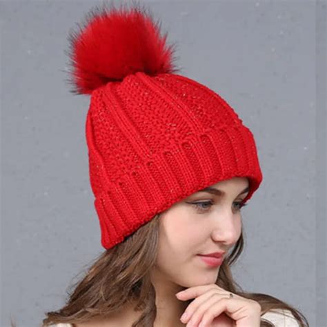 Buy Wool Knitted Ladies Pom Pom Hats 2018 Winte Warm Caps For Women Skullies